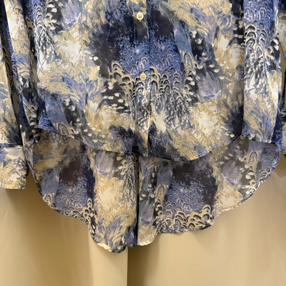 Free People Boho Sheer Abstract Print Georgette Button Down Blue Shirt Medium - Picture 5 of 9